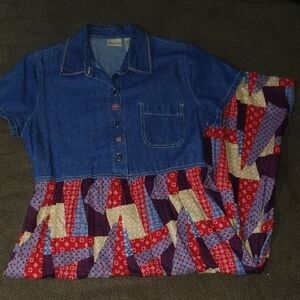 Bobbie Brooks Denim Patchwork Dress Shirt